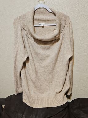 Cato Cream Button-Accent Cowl Neck Sweater